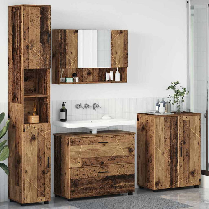 Badeværelsesmøbel sæt 4 pcs Gammelt træ 30 x 35 x 192 cm