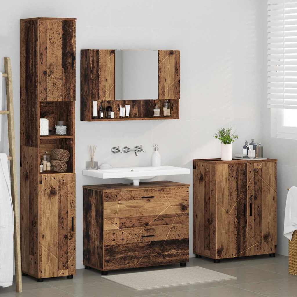 Badeværelsesmøbel sæt 4 pcs Gammelt træ 30 x 35 x 192 cm