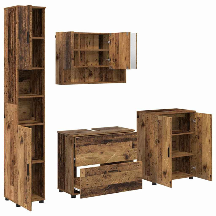 Badeværelsesmøbel sæt 4 pcs Gammelt træ 30 x 35 x 192 cm