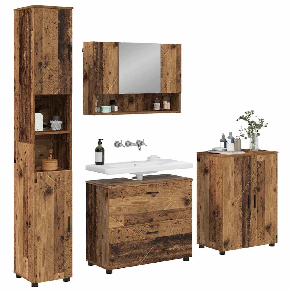 Badeværelsesmøbel sæt 4 pcs Gammelt træ 30 x 35 x 192 cm