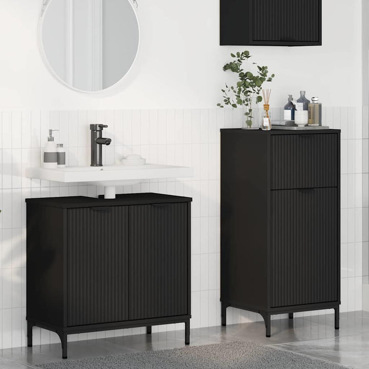 Badeværelsesmøbel sæt med skuffe 2 pcs Sort 39.5 x 36 x 88 cm