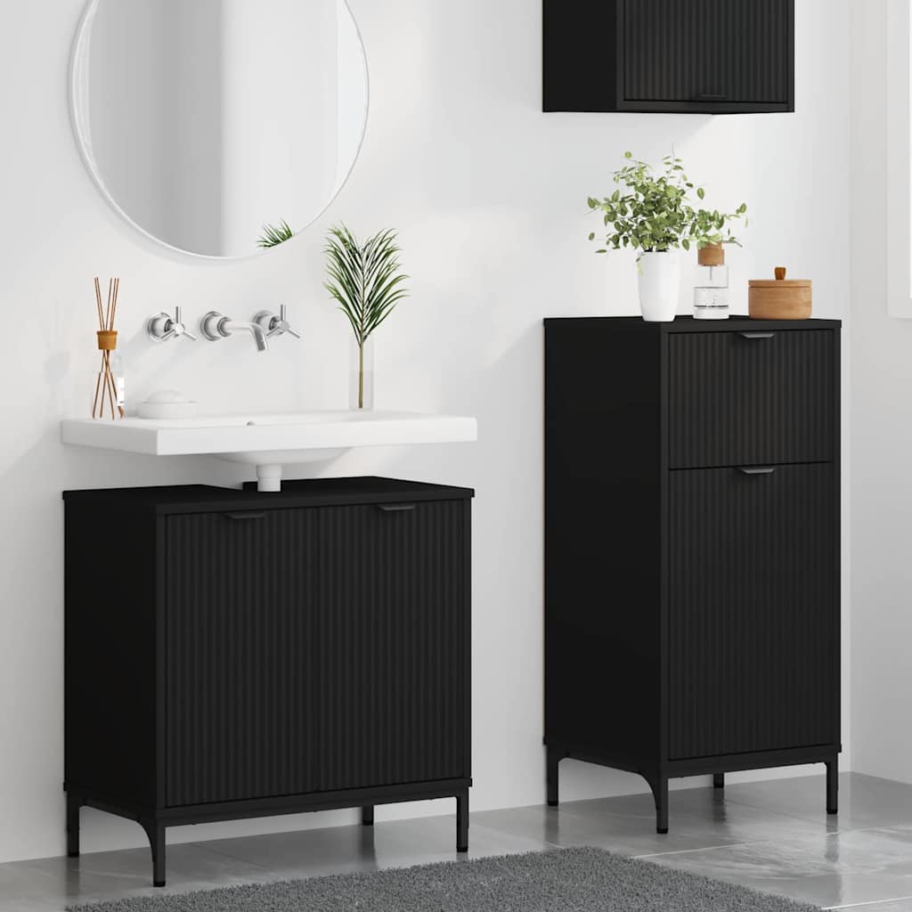 Badeværelsesmøbel sæt med skuffe 2 pcs Sort 39.5 x 36 x 88 cm