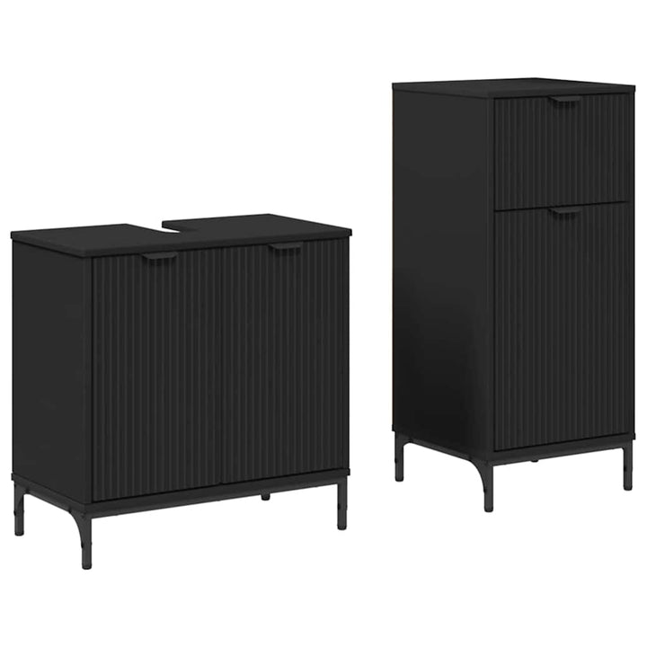 Badeværelsesmøbel sæt med skuffe 2 pcs Sort 39.5 x 36 x 88 cm