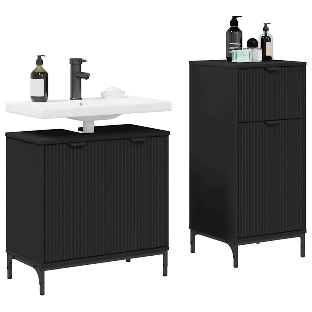 Badeværelsesmøbel sæt med skuffe 2 pcs Sort 39.5 x 36 x 88 cm