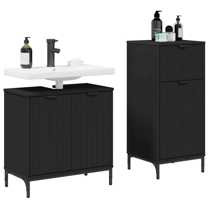 Badeværelsesmøbel sæt med skuffe 2 pcs Sort 39.5 x 36 x 88 cm