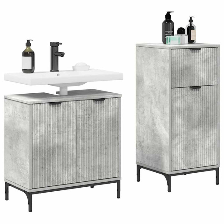 Badeværelsesmøbel sæt Plaid 2 pcs Betongrå 39.5 x 36 x 88 cm