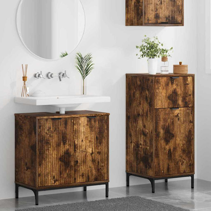 Badeværelsesmøbel sæt Plaid 2 pcs Røget eg 39.5 x 36 x 88 cm
