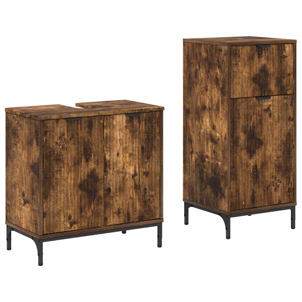 Badeværelsesmøbel sæt Plaid 2 pcs Røget eg 39.5 x 36 x 88 cm