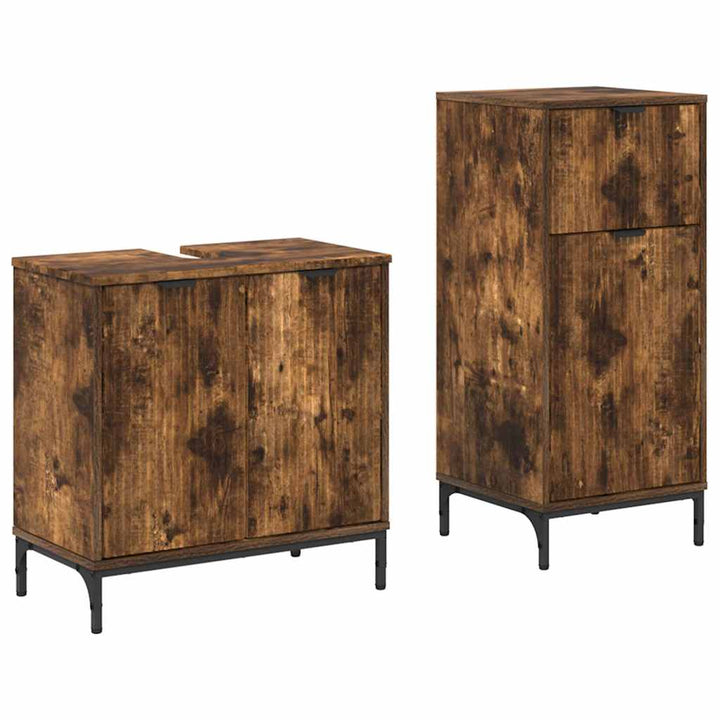 Badeværelsesmøbel sæt Plaid 2 pcs Røget eg 39.5 x 36 x 88 cm