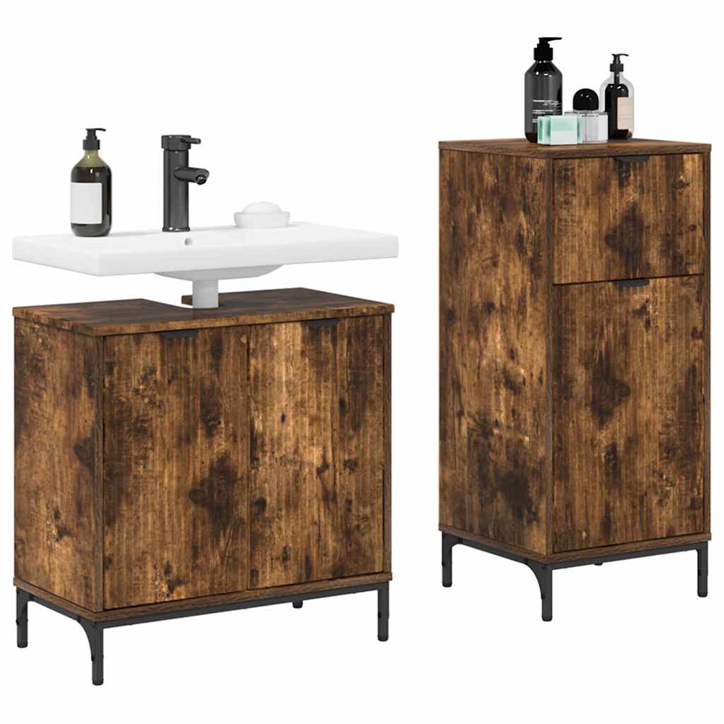 Badeværelsesmøbel sæt Plaid 2 pcs Røget eg 39.5 x 36 x 88 cm