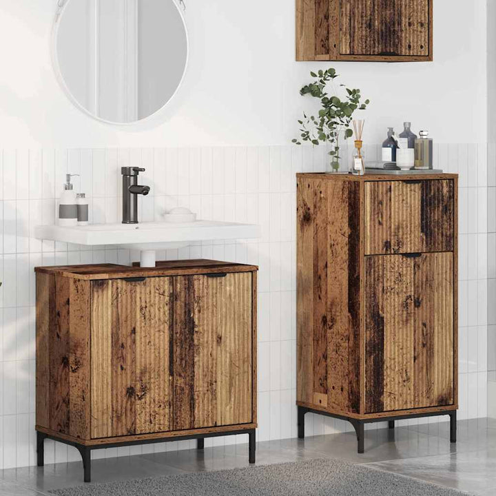 Badeværelsesmøbel sæt Plaid 2 pcs Gammelt træ 39.5 x 36 x 88 cm