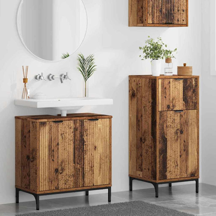 Badeværelsesmøbel sæt Plaid 2 pcs Gammelt træ 39.5 x 36 x 88 cm