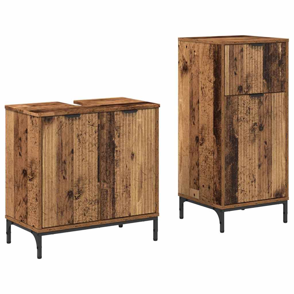 Badeværelsesmøbel sæt Plaid 2 pcs Gammelt træ 39.5 x 36 x 88 cm