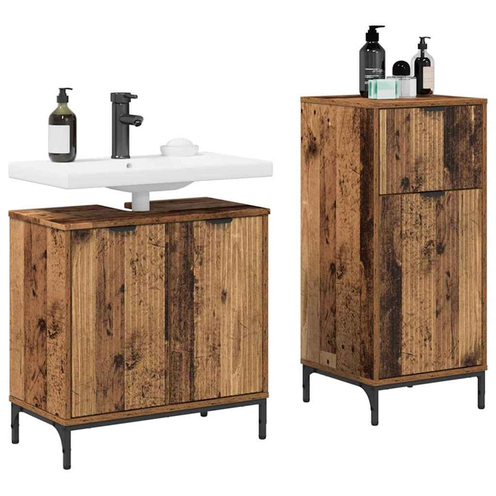 Badeværelsesmøbel sæt Plaid 2 pcs Gammelt træ 39.5 x 36 x 88 cm