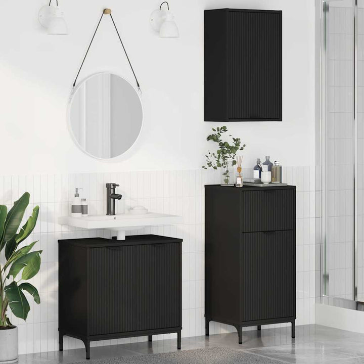 Badeværelsesmøbel sæt med skuffe 3 pcs Sort 39.5 x 36 x 88 cm