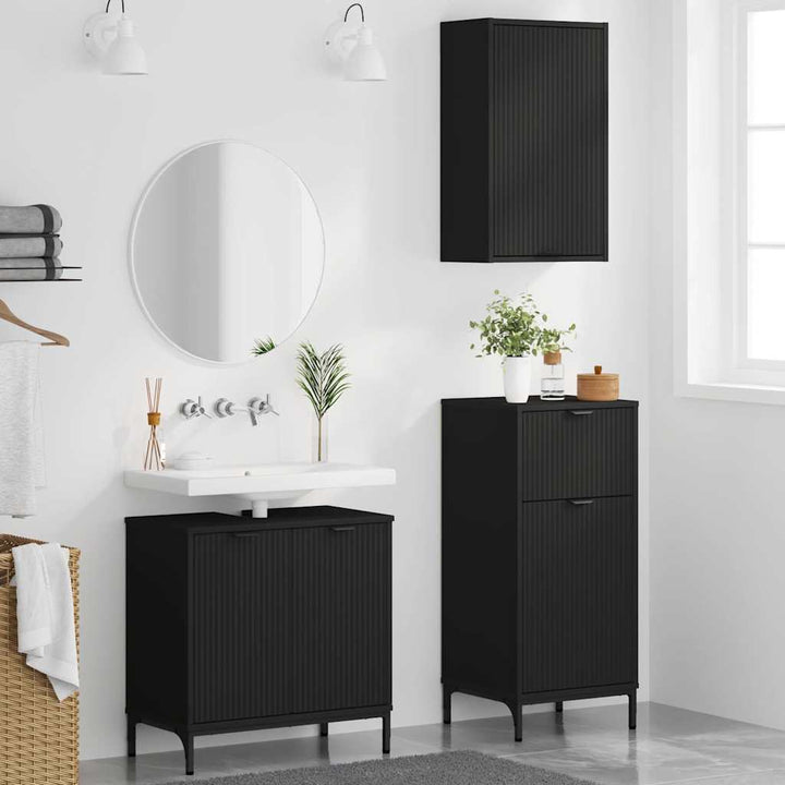 Badeværelsesmøbel sæt med skuffe 3 pcs Sort 39.5 x 36 x 88 cm
