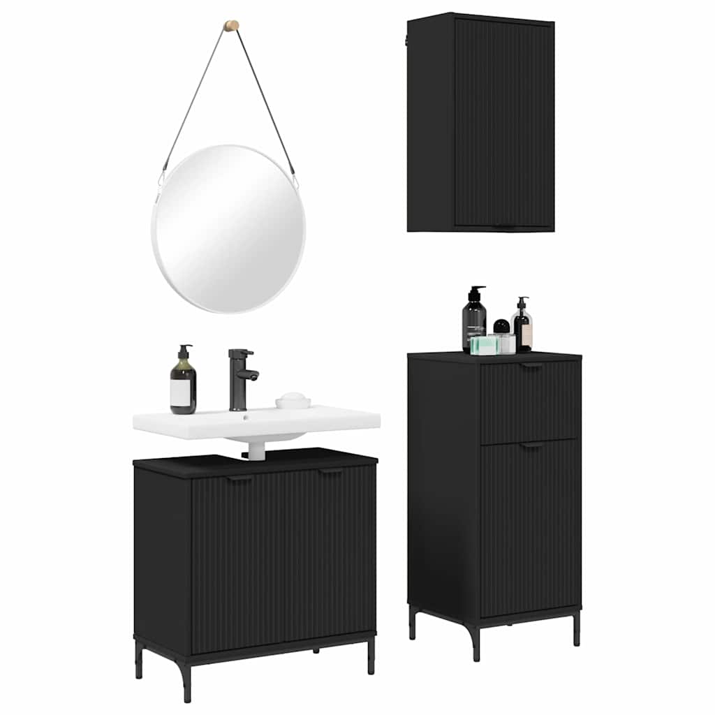 Badeværelsesmøbel sæt med skuffe 3 pcs Sort 39.5 x 36 x 88 cm