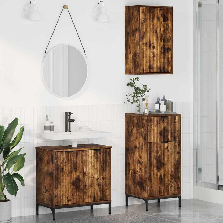 Badeværelsesmøbel sæt Plaid 3 pcs Røget eg 39.5 x 36 x 88 cm
