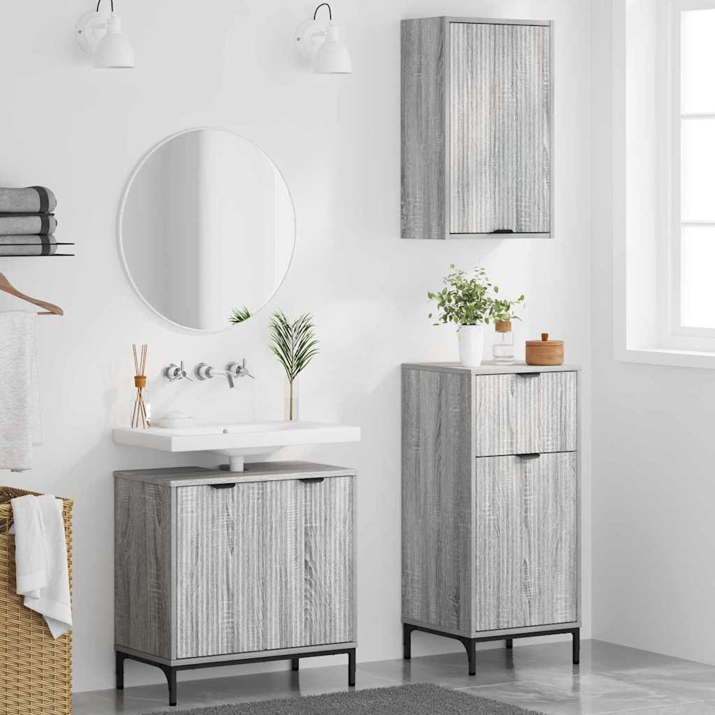Badeværelsesmøbel sæt 3 pcs Grå sonoma-eg 39.5 x 36 x 88 cm