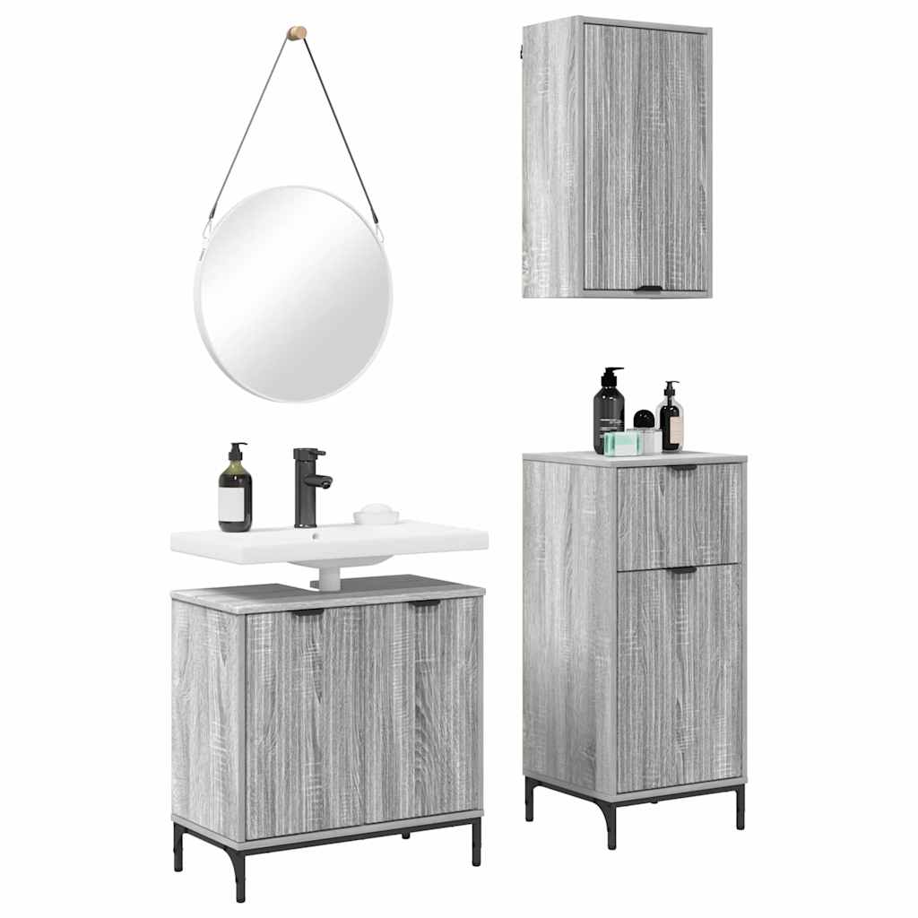 Badeværelsesmøbel sæt 3 pcs Grå sonoma-eg 39.5 x 36 x 88 cm