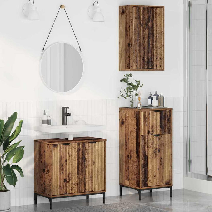 Badeværelsesmøbel sæt Plaid 3 pcs Gammelt træ 39.5 x 36 x 88 cm