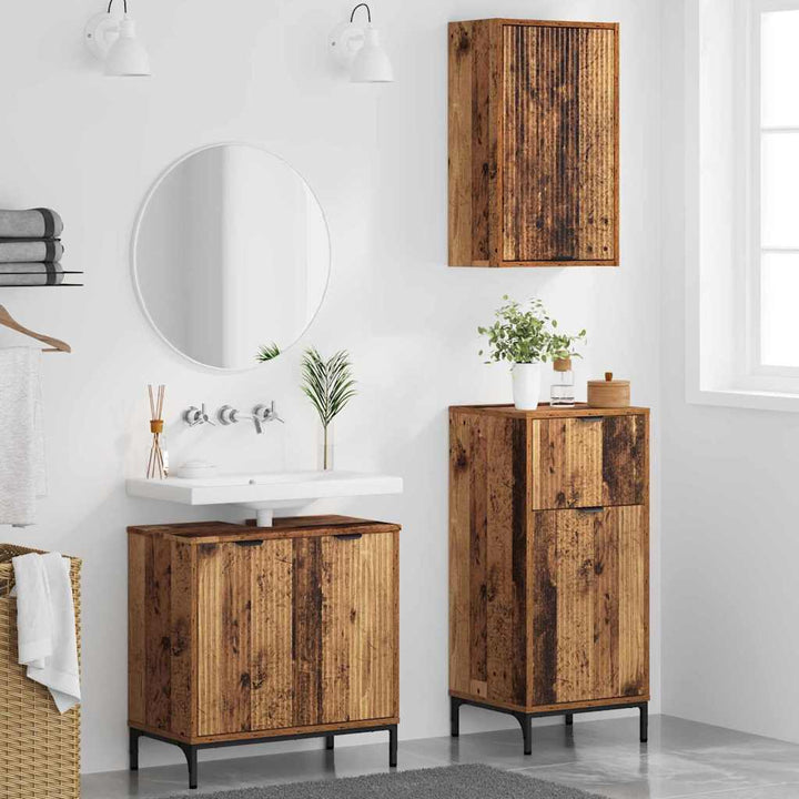 Badeværelsesmøbel sæt Plaid 3 pcs Gammelt træ 39.5 x 36 x 88 cm