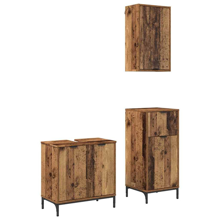 Badeværelsesmøbel sæt Plaid 3 pcs Gammelt træ 39.5 x 36 x 88 cm