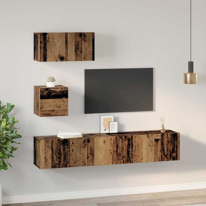 Væg TV Skab 4 pcs Gammelt træ 80 x 30 x 30.5 cm Konstrueret træ