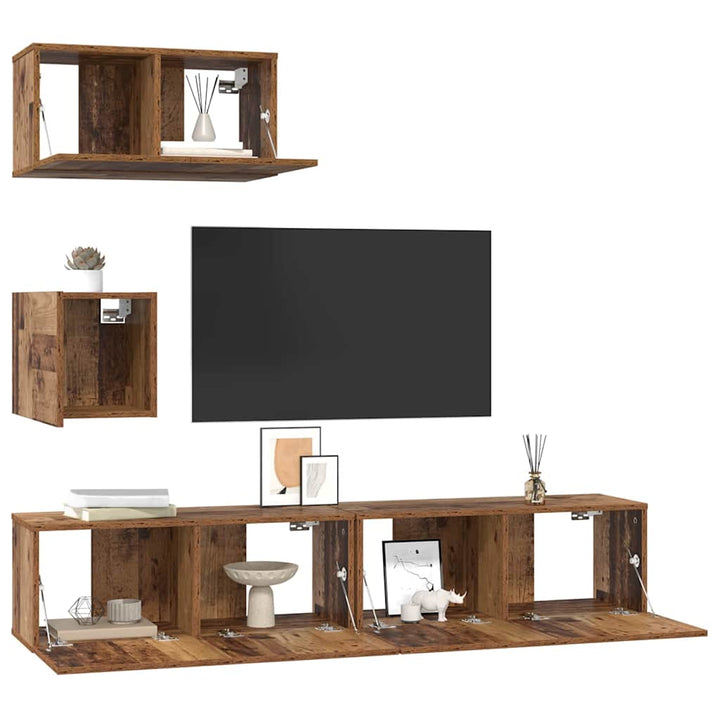 Væg TV Skab 4 pcs Gammelt træ 80 x 30 x 30.5 cm Konstrueret træ