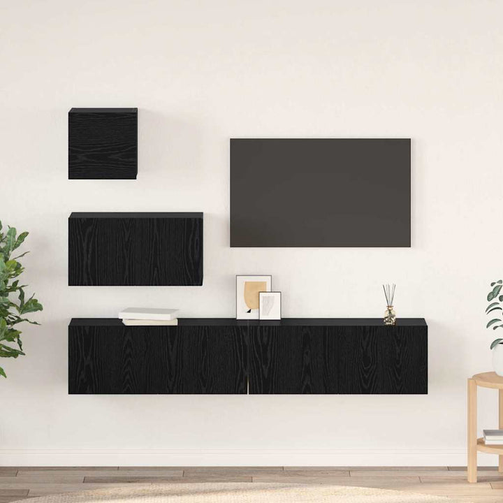 Væg TV Skab 4 pcs Sort eg 80 x 30 x 30.5 cm Konstrueret træ