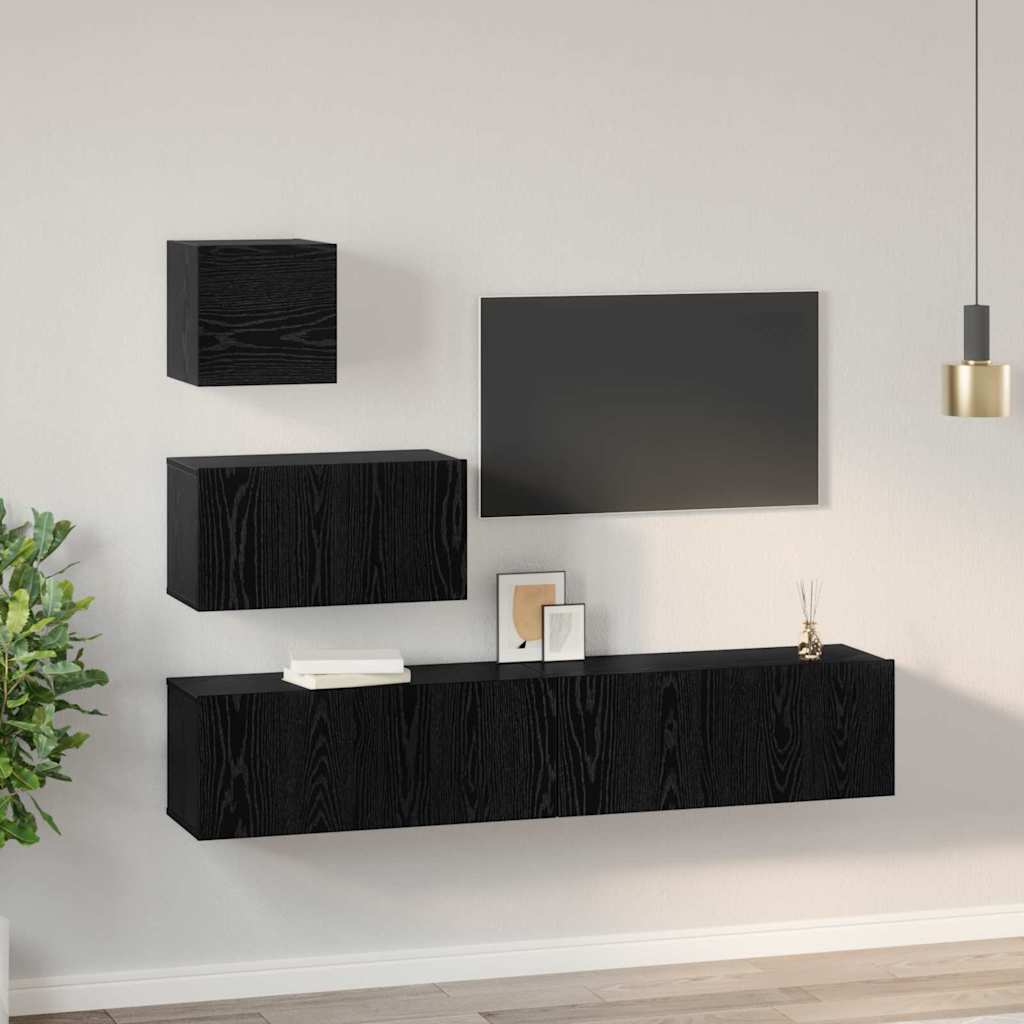 Væg TV Skab 4 pcs Sort eg 80 x 30 x 30.5 cm Konstrueret træ