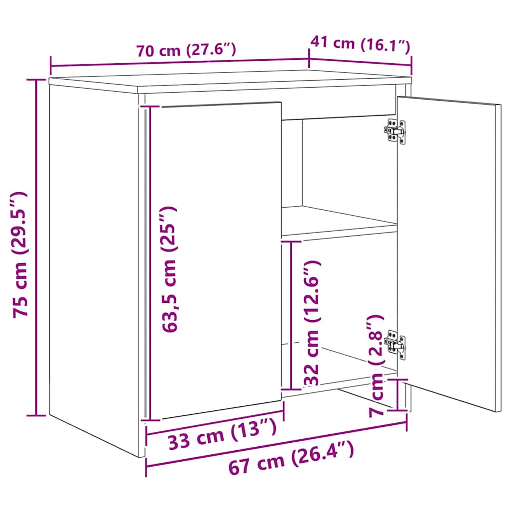 Sideboard 3 pcs Sort eg 70 x 41 x 75 cm Konstrueret træ