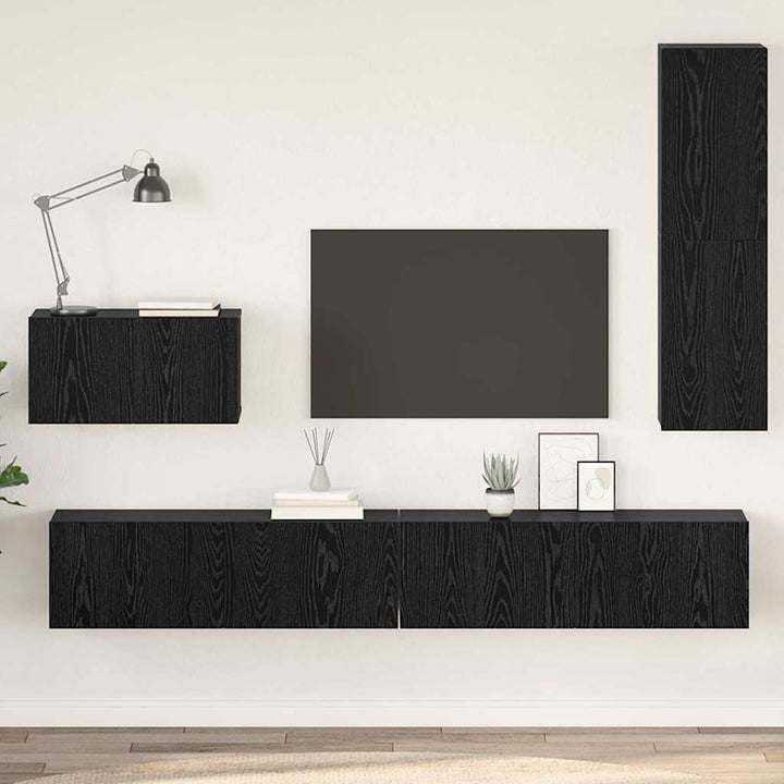 Væg TV Skab 4 pcs Sort eg 200 x 30 x 30 cm Ingeniørtræ