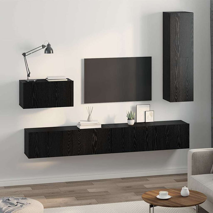 Væg TV Skab 4 pcs Sort eg 200 x 30 x 30 cm Ingeniørtræ