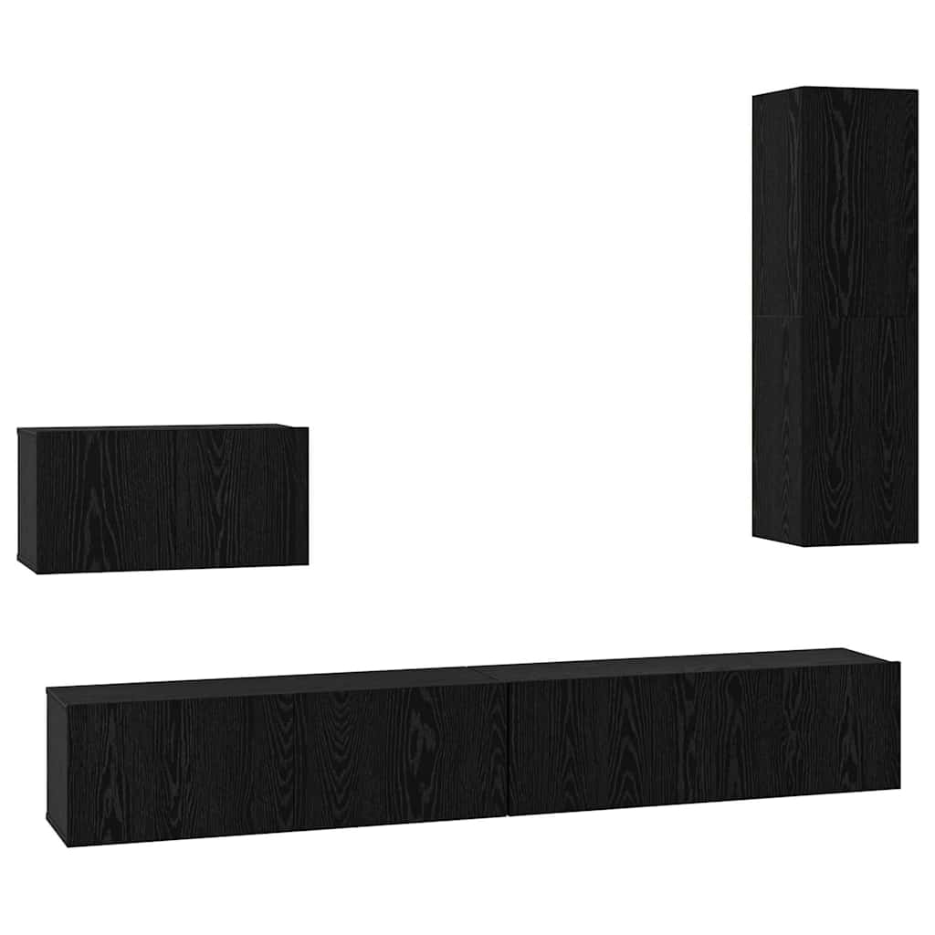 Væg TV Skab 4 pcs Sort eg 200 x 30 x 30 cm Ingeniørtræ