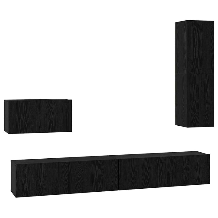 Væg TV Skab 4 pcs Sort eg 200 x 30 x 30 cm Ingeniørtræ