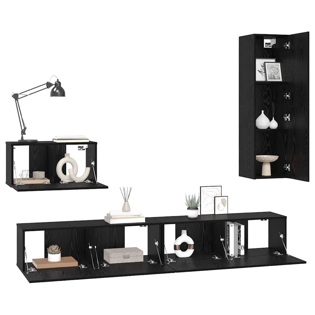 Væg TV Skab 4 pcs Sort eg 200 x 30 x 30 cm Ingeniørtræ