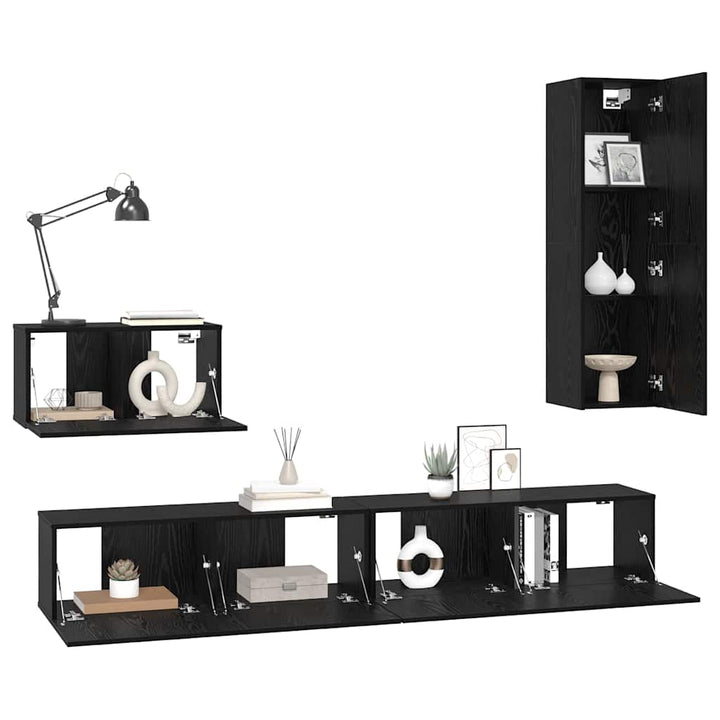 Væg TV Skab 4 pcs Sort eg 200 x 30 x 30 cm Ingeniørtræ
