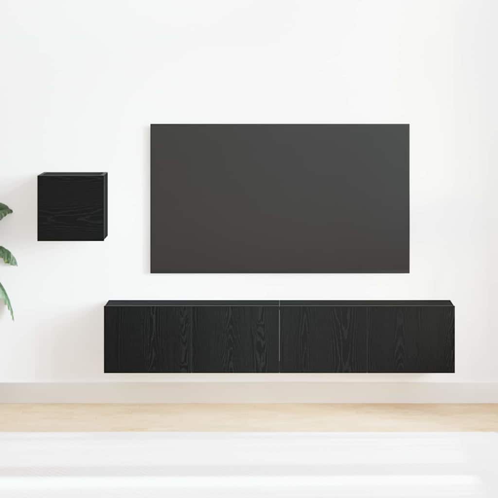 TV-skabssæt 4 pcs Sort eg 80 x 30 x 30 cm Konstrueret træ