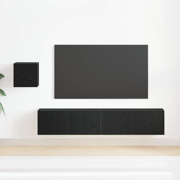 TV-skabssæt 4 pcs Sort eg 80 x 30 x 30 cm Konstrueret træ
