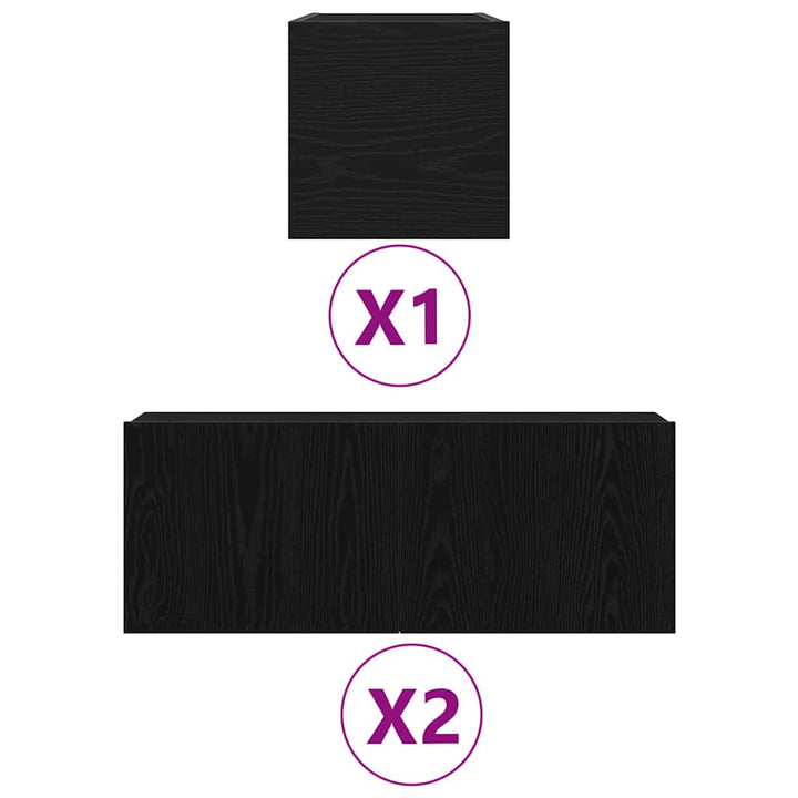 TV-skabssæt 4 pcs Sort eg 80 x 30 x 30 cm Konstrueret træ