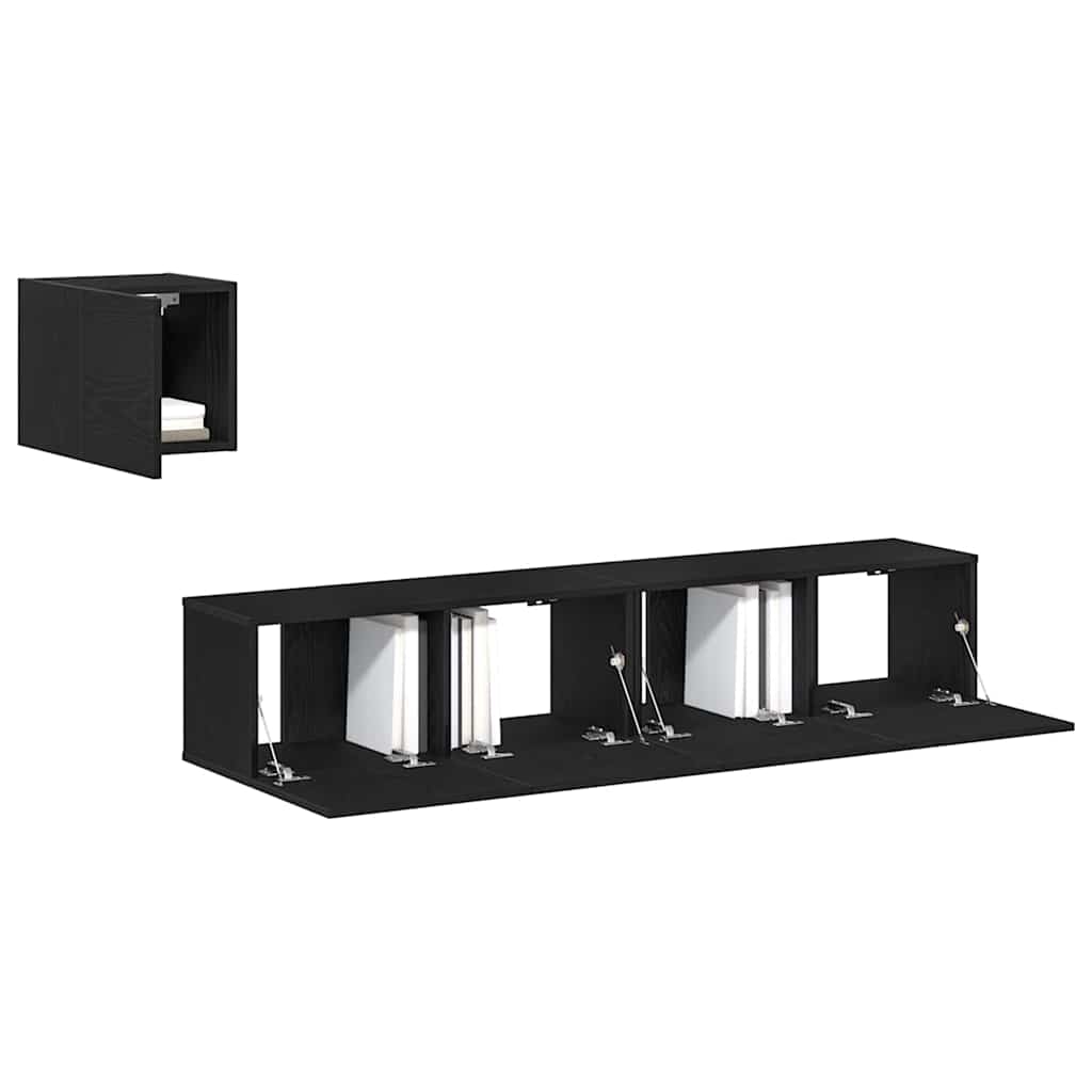 TV-skabssæt 4 pcs Sort eg 80 x 30 x 30 cm Konstrueret træ