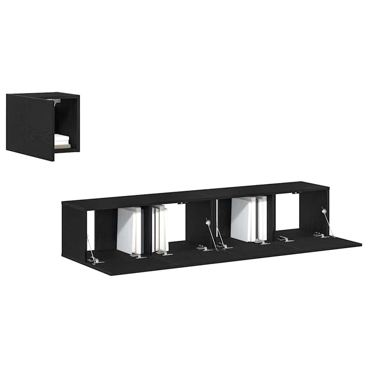 TV-skabssæt 4 pcs Sort eg 80 x 30 x 30 cm Konstrueret træ