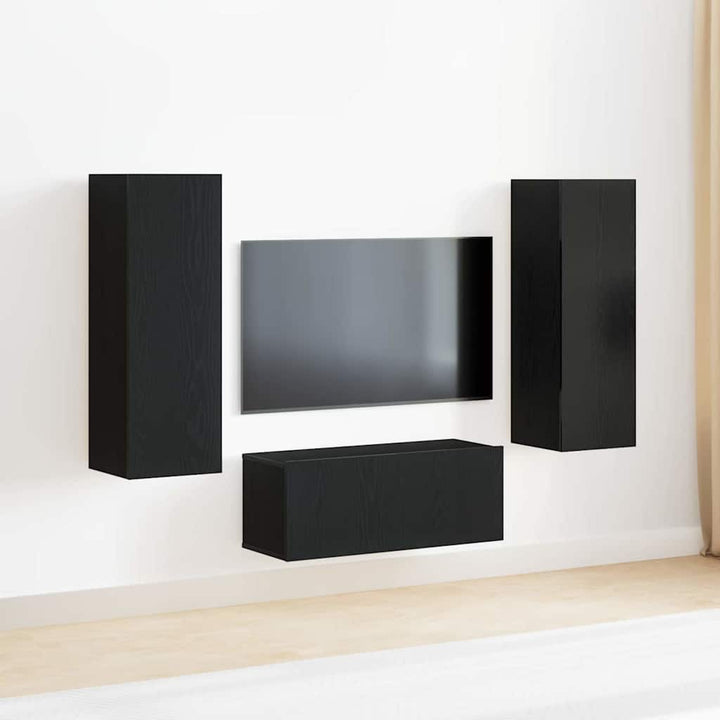 4-delt TV skab sæt sort eg konstrueret træ&&vidaXL TV væg skabe (sæt af 2) - Sort eg, 80x30x30 cm, lavet af konstrueret træ&&vidaXL væghængte TV skabe - 2 stk. Sort eg, 30,5x30x90 cm, lavet af konstrueret træ