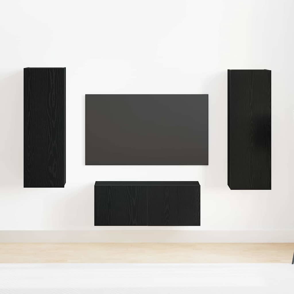 4-delt TV skab sæt sort eg konstrueret træ&&vidaXL TV væg skabe (sæt af 2) - Sort eg, 80x30x30 cm, lavet af konstrueret træ&&vidaXL væghængte TV skabe - 2 stk. Sort eg, 30,5x30x90 cm, lavet af konstrueret træ