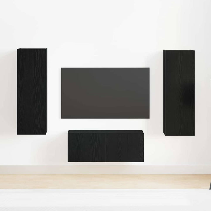 4-delt TV skab sæt sort eg konstrueret træ&&vidaXL TV væg skabe (sæt af 2) - Sort eg, 80x30x30 cm, lavet af konstrueret træ&&vidaXL væghængte TV skabe - 2 stk. Sort eg, 30,5x30x90 cm, lavet af konstrueret træ
