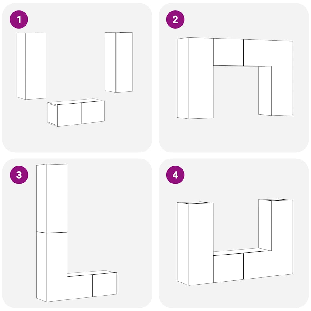 4-delt TV skab sæt sort eg konstrueret træ&&vidaXL TV væg skabe (sæt af 2) - Sort eg, 80x30x30 cm, lavet af konstrueret træ&&vidaXL væghængte TV skabe - 2 stk. Sort eg, 30,5x30x90 cm, lavet af konstrueret træ