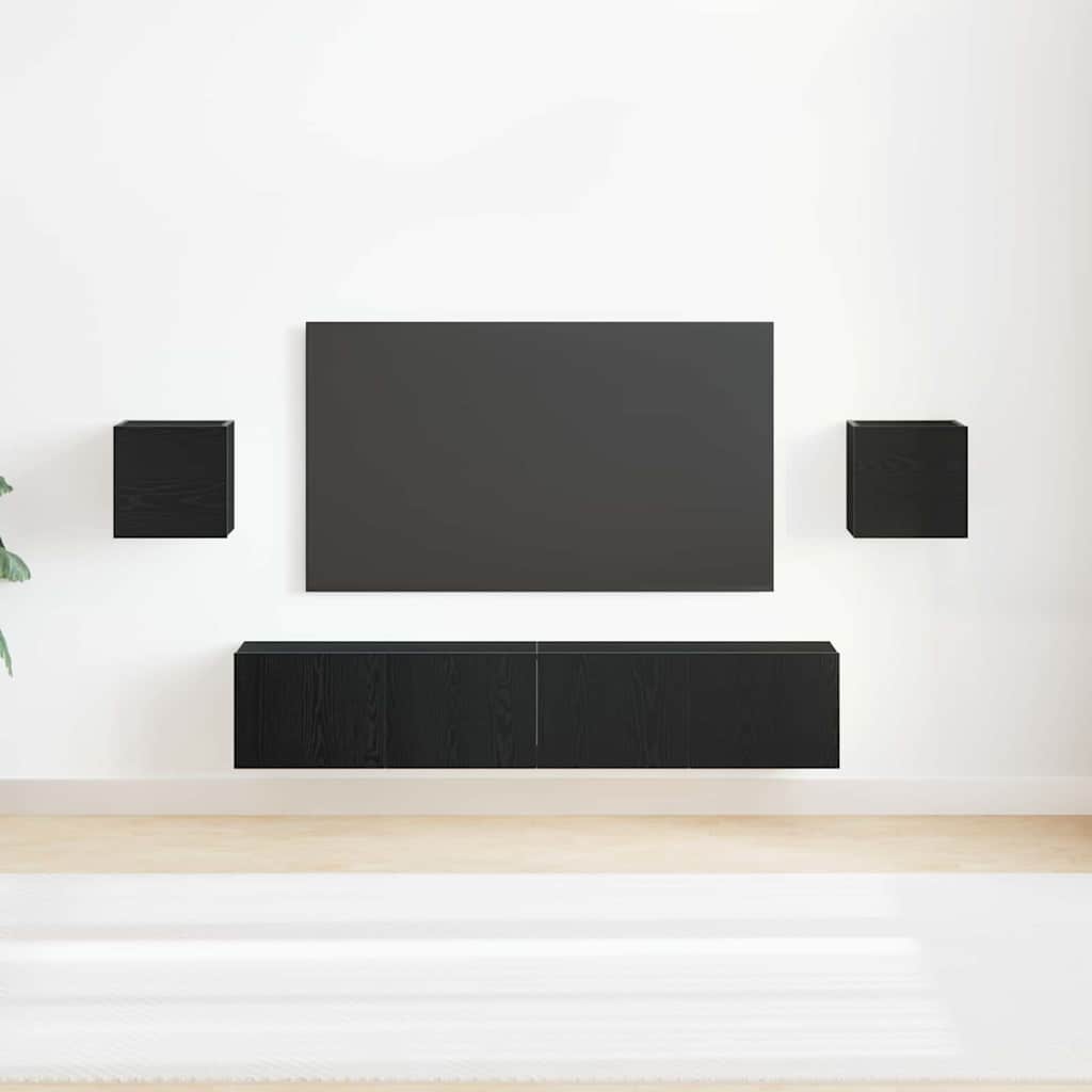 6 Delt TV Skab Sæt Sort Eg Konstrueret Træ&&vidaXL Væghængte Skabe (Sæt af 2) - Sort Eg, 80x30x30 cm, Lavet af Træ&&vidaXL Væghængte TV Skabe 2 stk Sort Eg 30.5x30x30 cm
