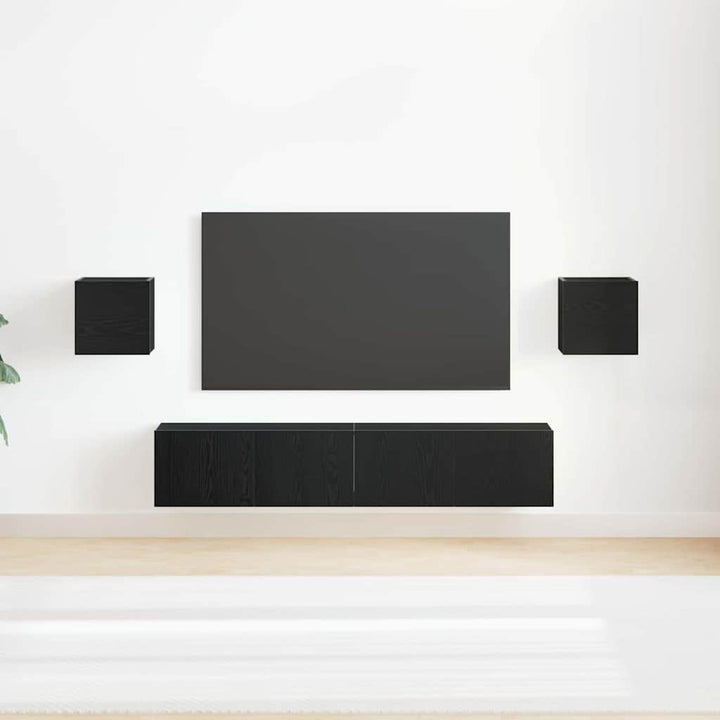 6 Delt TV Skab Sæt Sort Eg Konstrueret Træ&&vidaXL Væghængte Skabe (Sæt af 2) - Sort Eg, 80x30x30 cm, Lavet af Træ&&vidaXL Væghængte TV Skabe 2 stk Sort Eg 30.5x30x30 cm