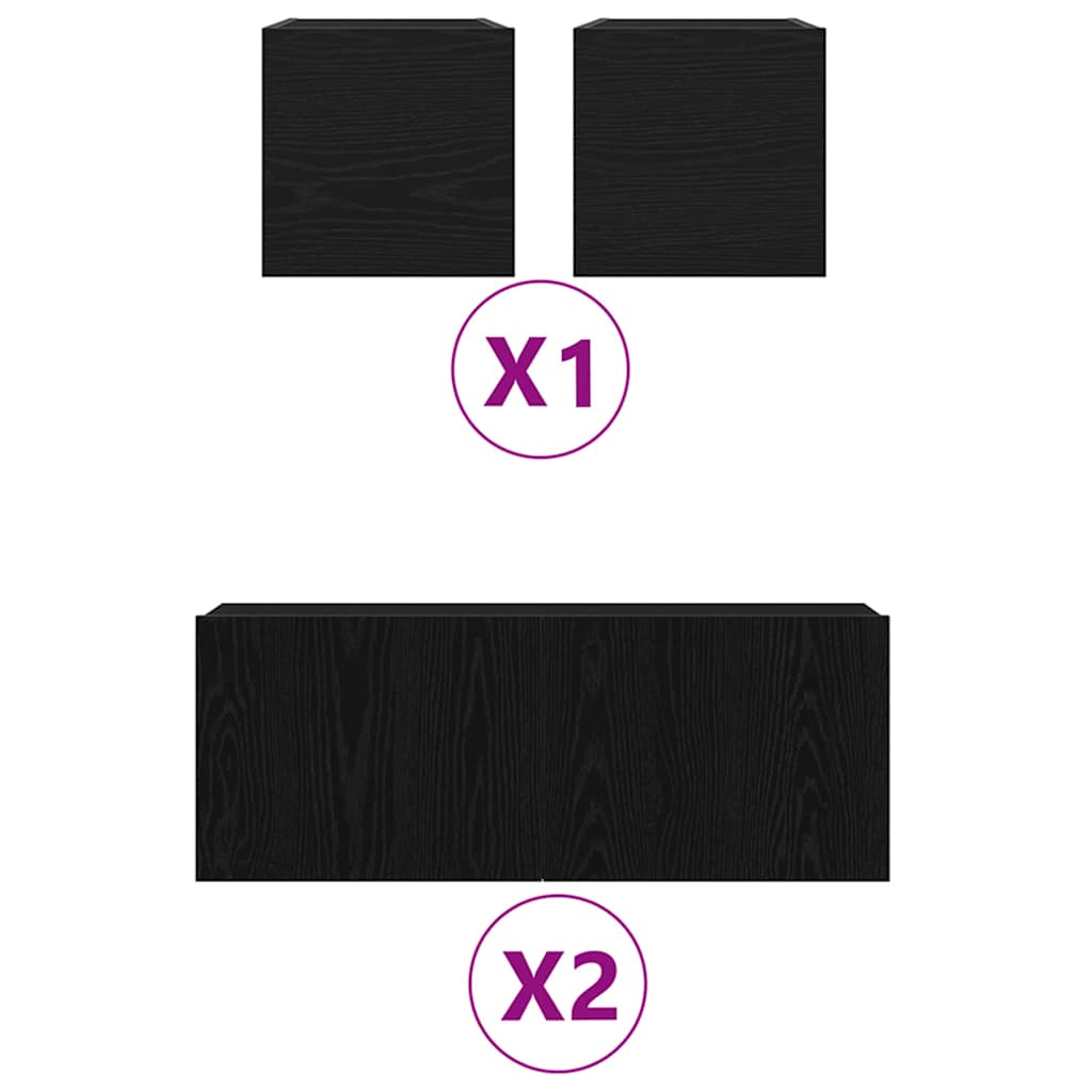6 Delt TV Skab Sæt Sort Eg Konstrueret Træ&&vidaXL Væghængte Skabe (Sæt af 2) - Sort Eg, 80x30x30 cm, Lavet af Træ&&vidaXL Væghængte TV Skabe 2 stk Sort Eg 30.5x30x30 cm